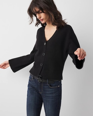 トップス L.G.B Flare Sleeve Hoodie Cardigan L.G.B - Hooded cardigan with faux leather sleeves and back